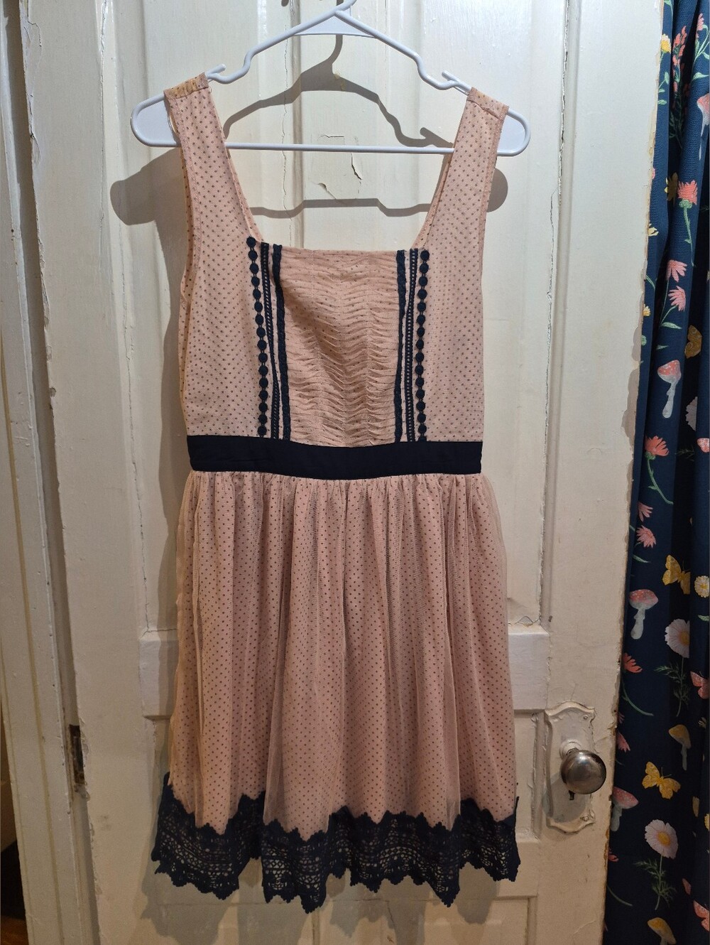 Ryu Blush Pink Sleeveless Dress with Navy Trim
